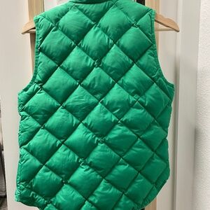 Green Puffer Vest with Gold Buttons and Zipper